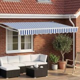 vidaXL Copertina retractabila electrica Albastru Alb 2.5 x 2 m pentru gradina, cu manivela, tesatura rezistenta la intemperii