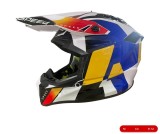 Casca Motocross - Enduro pentru motocicleta, ATV, bicicleta - marimea M (51-52 cm), alba cu design galben-albastru