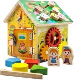 Casuta Educativa Montessori din lemn, Activitati pentru dezvoltarea motricitatii 8 in 1, 20 x 18 x 18.5 cm, + 3 ani