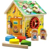 Casuta Educativa Montessori din lemn, Activitati pentru dezvoltarea motricitatii 8 in 1, 20 x 18 x 18.5 cm, + 3 ani