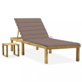Șezlong Gradina Lemn Pin Trat Green vidaXL cu Masa si Perna Gri Taupe 200x70 cm