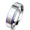 Inel din oțel cu bandă mată de o culoare argintie - margini &icirc;ntr-o nuanță curcubeu, 6 mm - Marime inel: 62