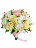 Buchet mediu personalizabil cu trandafiri si cires de sapun si plante naturale uscate (Alb, Crem, Roz), Eventissimi&reg;