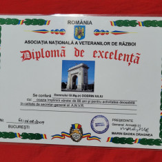 Diploma de excelenta -Domnul General de brigada Dobrin Iuliu, veteran de razboi