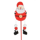 Decorațiune Crăciun din Lemn, Moș Crăciun pe Băț, Picioare Suspendate, Roșu, 26cm, Oem