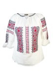 Bluza tip ie traditionala, dama, ML26, marime L, alb/rosu