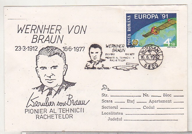bnk fil Plic ocazional Werner von Braun - - Botosani 1992