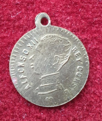 Moneda - Jeton mini medalion medalie Regele ALFONSO XII Spania foto