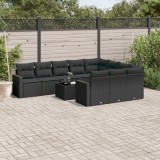 vidaXL Set canapele de grădină cu perne, 11 piese, negru, poliratan