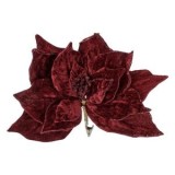 Floare decorativă de Crăciun, Bordo cu Glitter și Clips, 23 cm, CMCLASS