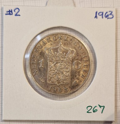 267, Antilele Olandeze, Netherlands Antilles, 1 Gulden 1963, KM#2, Argint foto