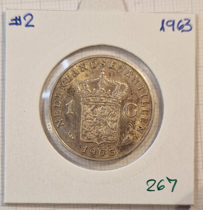 267, Antilele Olandeze, Netherlands Antilles, 1 Gulden 1963, KM#2, Argint