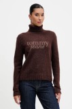 Tommy Jeans pulover din amestec de l&acirc;nă culoarea maro, cu guler, DW0DW21687