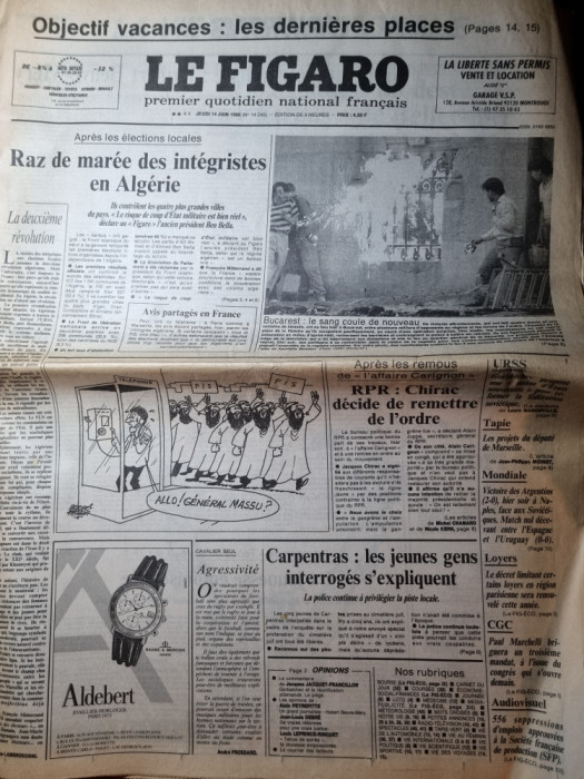 ziarul francez &quot;le figaro&quot; 14 iunie 1990 - articol si foto mineriada