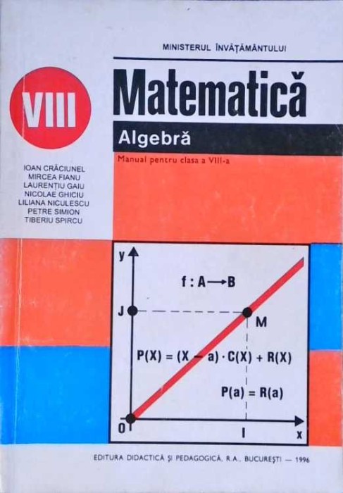 MATEMATICA. ALGEBRA. MANUAL PENTRU CLASA A VIII-A-I. CRACIUNEL, M. FIANU, L. GAIU, T. SPIRCU, N. GHICIU, L.-257304