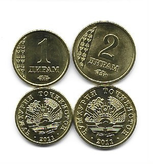 Tadjikistan monede 1 - 2 diram 2011 UNC foto