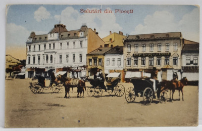 SALUTARI DIN PLOIESTI , TRASURI ASTEPTAND CLIENTII , CARTE POSTALA , 1919 foto