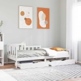Gossi pat de zi cu sertare, alb, 90x200 cm, lemn masiv pin