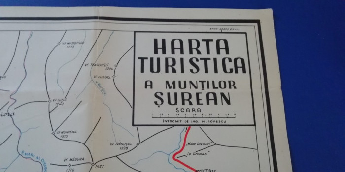 myh 63 - 73 - HARTA TURISTICA - MUNTII SUREAN - PIESA DE COLECTIE