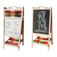 Tabla din lemn cu 2 fete, ceas si abac pentru scris cu creta si marker foto