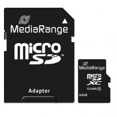 Card de memorie MediaRange MR955, microSDHC, 64 GB, clasa 10 + Adaptor SD
