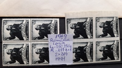 1949-Romania-Lenin-Lp250,250a-2 buc.-Bl4-guma orig.-MNH foto