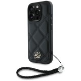 Husa iPhone 16 Pro Max Karl Lagerfeld Quilted Initial Logo &amp; Chain Strap, negru, KLHCP16XPSQSKLSMSK
