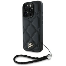 Husa iPhone 16 Pro Max Karl Lagerfeld Quilted Initial Logo &amp;amp; Chain Strap, negru, KLHCP16XPSQSKLSMSK foto