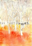 Tablou, Padurea Pomilor Goi, tehnici mixte pe hartie, inramat, 42x32 cm, Arbori, Acuarela, Suprarealism, RavariuArt