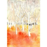 Tablou, Padurea Pomilor Goi, tehnici mixte pe hartie, inramat, 42x32 cm - Este plecat la Expozitie la Alba, Dupa 1 sept 2025 poate fi achizitionat