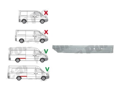 Piese de reparatie pentru panoul lateral MERCEDES SPRINTER, 07.2006-2018; VW CRAFTER (2E), 12.2005-04.2017, partea dreapta, superior; metal; latimea foto