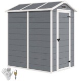 Outsunny Șopron de Grădină din PP cu Podea, Ușă cu &Icirc;ncuietoare și Acoperiș &Icirc;nclinat, 131x186x198 cm, Gri | Aosom Romania