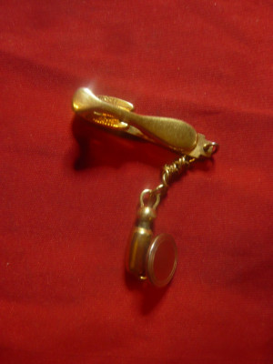 Ac de Cravata cu lant si ornament lanterna ,marca Hickok SUA metal aurit foto