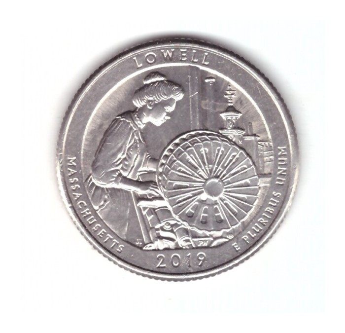 Moneda SUA 25 centi/quarter dollar 2019 P Massachusetts Lowell, stare foarte bun