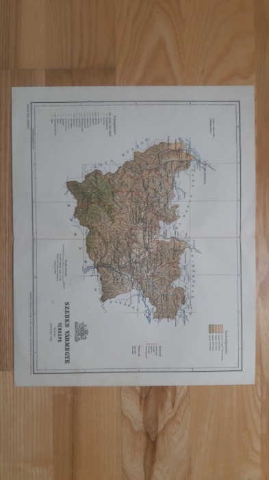 Harta comitatului Sibiu SZEBEN (1897) (cromolitografie) harta veche Transilvania judetului judetul Sibiu