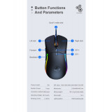 Mouse pentru jocuri cu iluminare LED, 7 butoane, DPI reglabil pana la 7200 DPI , design ergonomic, negru