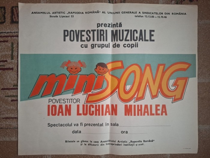 MINISONG, AFIS SPECTACOL, IOAN LUCIAN MIHALEA, CCA 1992