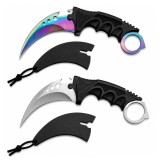 Cumpara ieftin Set doua cutite karambit vanatoare DEPOX&reg;, lamă fixă, oțel inoxidabil 420, multicolor/gri, 19 cm