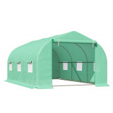 Outsunny Seră pentru Grădină cu 6 Ferestre, Ușă Rulantă și Acoperiș &Icirc;nvelit PE, 4,5x3x2 m, Verde &Icirc;nchis | Aosom Romania