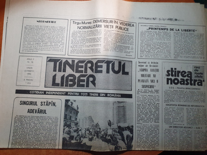 tineretul liber 23 martie 1990-art despre revolutie&quot;recunostinta si lacrimi&quot;