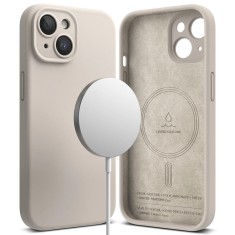 Husa iPhone 15 Plus Ringke Silicone Magnetic MagSafe, crem foto