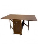 Masa plianta cu spatiu depozitare, usa si sertar, Pal Melaminat, structura lemn masiv, cu role, 8 persoane, 160x96x80 cm, nuc