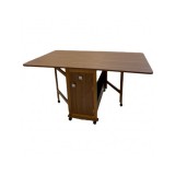 Masa plianta cu spatiu depozitare, usa si sertar, Pal Melaminat, structura lemn masiv, cu role, 8 persoane, 160x96x80 cm, nuc