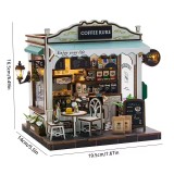 Puzzle 3D, Casa de papusi in miniatura DIY, Coffee Rure cu LED si NFC, 19.5x16.5x14 cm