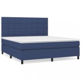 Cumpara ieftin Pat box spring cu saltea, albastru, 180x200 cm, material textil