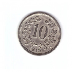 Moneda Austria 10 heller 1915, stare buna, curata, zgariata