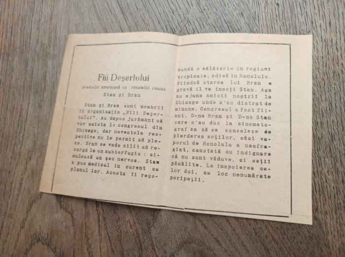 FII DESERTULUI* STAN SI BRAN - CINEMA CAPITOL, PROGRAM CINEMA