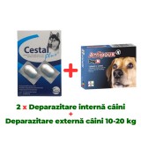 Deparazitare internă c&acirc;ini, Cestal Plus 2 tablete + Antiparazitar extern pentru c&acirc;ini Antipoux 10-20 KG