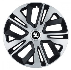 Set 4 Capace Roti Autohelix MSA&reg; potrivite jantelor de 15 inch, pentru Skoda Alb Negru, model Raven Mix