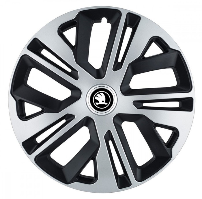Set 4 Capace Roti Autohelix MSA&reg; potrivite jantelor de 15 inch, pentru Skoda Alb Negru, model Raven Mix